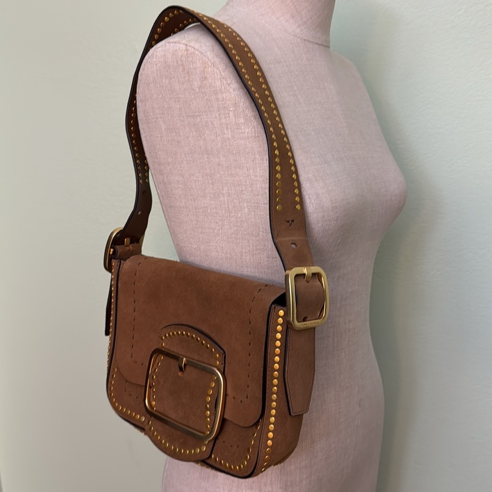 Tory Burch Sawyer Stud Small Suede Shoulder Bag - Picture 12 of 12
